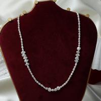 Collier de chaîne en laiton de perles d'eau douce, perle d'eau douce cultivée, avec laiton, avec 5cm chaînes de rallonge, Plaqué or 18K, bijoux de mode & pour femme, blanc, 3-4mm,5-6mm Environ 40 cm, Vendu par PC