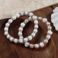 Bracelets de perles, perle d'eau douce cultivée, avec entretoise laiton strass & fil élastique, bijoux de mode & pour femme, plus de couleurs à choisir, 7-8mm Environ 18 cm, Vendu par PC