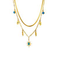 Collier de bijoux de titane, Acier titane, avec turquoise, avec 1.97inch chaînes de rallonge, Placage, Double couche & bijoux de mode & pour femme, doré Environ 14.96 pouce, Environ 16.93 pouce, Vendu par brin