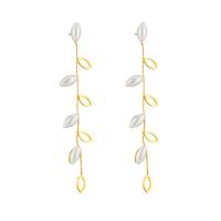 Boucles d'oreilles en acier titane, avec perle de plastique, Placage, bijoux de mode & pour femme, doré, 75mm, Vendu par paire