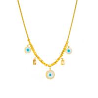 Collier Evil Eye bijoux, Acier titane, avec coquille, avec 1.97inch chaînes de rallonge, Placage, bijoux de mode & pour femme & avec strass, doré, 14mm Environ 16.14 pouce, Vendu par brin