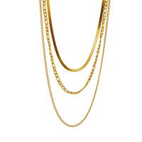 Titanium Steel Jewelry Necklace, 18K gold plated, three layers & fashion jewelry & for woman, golden 