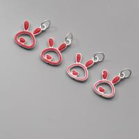 Pendentifs animaux en argent, argent sterling 925, lapin, Placage, DIY & autocollant époxyde, rouge Vendu par PC