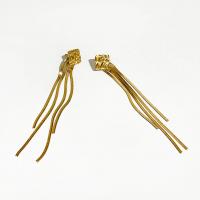 Moda flecos pendientes, acero inoxidable 316L, 18K chapado en oro, Joyería & diferentes estilos para la opción & para mujer, dorado, 88x13mm, Vendido por Par