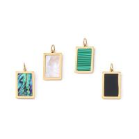 Gemstone Jewelry Pendant, 316L Stainless Steel, with Gemstone & Shell, Rectangle, Vacuum Ion Plating, dyed & DIY nickel, lead & cadmium free 