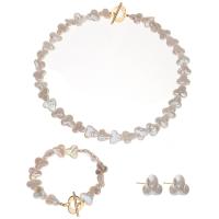 Ensembles de bijoux de perle d'eau douce en laiton, perle d'eau douce cultivée, Bracelet & boucle d'oreille & collier, avec laiton, Plaqué or 18K, trois pièces & bijoux de mode & pour femme, blanc Environ 17.5 cm, Environ 39.5 cm, Vendu par fixé