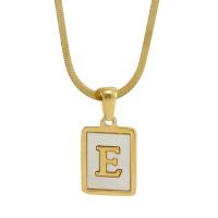 Edelstahl Schmuck Halskette, 304 Edelstahl, mit Muschel, mit Verlängerungskettchen von 5cm, Rechteck, Vakuum-Ionen-Beschichtung, Modeschmuck & Buchstaben sind von A bis Z & für Frau, goldfarben, 12x15mm, Länge:40 cm, verkauft von PC