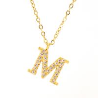 Stainless Steel Jewelry Necklace, 304 Stainless Steel, Alphabet Letter, Vacuum Ion Plating, fashion jewelry & letters are from A to Z & for woman & with rhinestone, golden, 10mm cm 