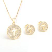 Cubic Zirconia Micro Pave Brass Jewelry Sets, Stud Earring & necklace, plated, micro pave cubic zirconia & for woman 