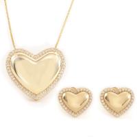 Cubic Zirconia Micro Pave Brass Jewelry Sets, Stud Earring & necklace, Heart, plated & micro pave cubic zirconia & for woman 