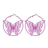 Boucle d'oreille de goutte en fer, papillon, peinture, bijoux de mode & pour femme, violet Vendu par paire