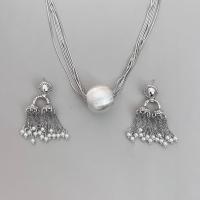 Fashion Zinc Alloy Jewelry Sets, with Plastic Pearl, plated & for woman, silver color 