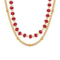 Collier de bijoux de titane, Acier titane, avec Des billes de verre, avec 2inch chaînes de rallonge, Placage de couleur d'or, Double couche & bijoux de mode & pour femme, plus de couleurs à choisir Environ 13.4 pouce, Environ  15.4 pouce, Vendu par PC