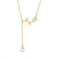 Collier de bijoux de titane, Acier titane, avec coquille blanche & perle de plastique, avec 2inch chaînes de rallonge, Rose, Plaqué or 18K, bijoux de mode & pour femme Environ 15.7 pouce, Vendu par PC