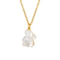 Collier de bijoux de titane, Acier titane, avec coquille blanche, avec 2inch chaînes de rallonge, lapin, Placage de couleur d'or, bijoux de mode & pour femme Environ 15.7 pouce, Vendu par PC