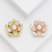 El esmalte Broche, aleación de zinc, con Perlas plásticas, Flor, chapado en color dorado, Joyería & para mujer, más colores para la opción, 32x32mm, Vendido por UD