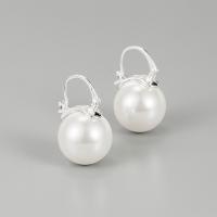 Sterling Silver Pearl Drop Earring, 925 Sterling Silver, with Shell Pearl, plated, fashion jewelry & for woman 