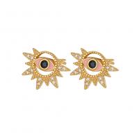 Evil Eye Earrings, Brass, real gold plated, micro pave cubic zirconia & for woman & enamel 