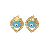 Evil Eye Earrings, Brass, real gold plated, micro pave cubic zirconia & for woman & enamel 