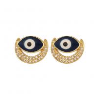 Evil Eye Earrings, Brass, real gold plated, micro pave cubic zirconia & for woman & enamel 