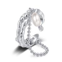 Bague en argent , Argent sterling 925, avec Shell Pearl, Placage, bijoux de mode & pour femme, argent, 16mm,9mm,5mm, Vendu par PC