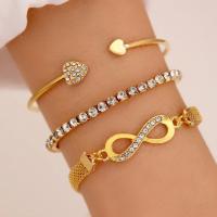 Zinc Alloy Rhinestone Bracelets, plated, three pieces & fashion jewelry & for woman & with rhinestone 