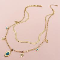 Collier de mode Multi couche, Acier inoxydable 304, avec Turquoise bleu synthétique, avec 5cm chaînes de rallonge, Placage ionique sous vide, Double couche & bijoux de mode & pour femme, bleu, protéger l'environnement, sans nickel, plomb et cadmium, 6mm,10mm,20mm Environ 45 cm, Environ 50 cm, Vendu par PC