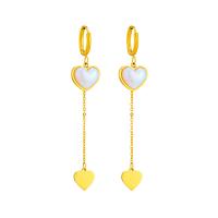 Boucles d'oreilles en acier titane, avec perle de plastique, coeur, Placage, bijoux de mode & pour femme, doré, 75mm, Vendu par paire