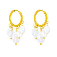 Boucles d'oreilles en acier titane, avec perle de plastique, Placage, bijoux de mode & pour femme, doré Vendu par paire