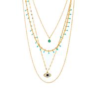 Collier de mode Multi couche, Acier titane, avec turquoise, Plaqué or 18K, multicouche & pour femme & avec strass, doré Vendu par brin