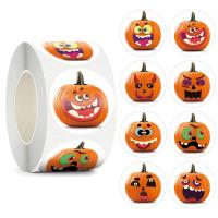 Neue heiße Halloween Schmuck und Dekor, Kupferdruckpapier, mit Kleber +Aufkleber, rund, Kunstdruck, Design für Halloween & verschiedene Größen vorhanden, 500PCs/Spule, verkauft von Spule