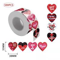 Decorative Stickers, Adhesive Sticker, Heart, printing, with letter pattern, 38mm 