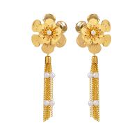 Moda flecos pendientes, fundición, con Perlas plásticas, chapado en color dorado, Joyería & para mujer, 100x40mm, Vendido por Par