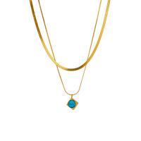 Collier de bijoux de titane, Acier titane, avec turquoise, avec 1.97inch chaînes de rallonge, Plaqué or 18K, Double couche & bijoux de mode & pour femme, doré Environ 14.96 pouce, Environ 15.75 pouce, Vendu par brin