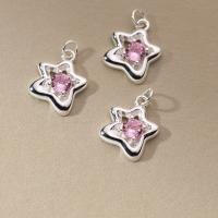 Cubic Zirconia Sterling Silver Pendants, 925 Sterling Silver, Star, plated, DIY & micro pave cubic zirconia, silver color 