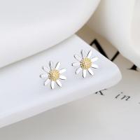 Sterling Silver Stud Earring, Argent sterling 925, margueritepâquerette, bijoux de mode & pour femme, 10mm, Vendu par paire