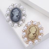 Rhinestone Zinc Alloy Brooch, with Resin & Plastic Pearl, plated, vintage & fashion jewelry & embossed & for woman & with rhinestone 