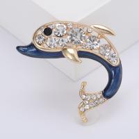 Rhinestone Zinc Alloy Brooch, Dolphin, gold color plated, fashion jewelry & for woman & enamel & with rhinestone 