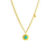 Collier de bijoux de titane, Acier titane, avec turquoise, avec 1.97inch chaînes de rallonge, Placage, bijoux de mode & pour femme, doré, 15mm Environ 16.14 pouce, Vendu par brin