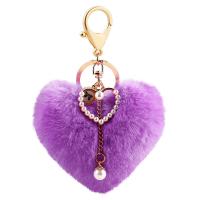 bijoux de porte-clés en Alliage de zinc, Peluche, avec perle de plastique & alliage de zinc, coeur, Placage de couleur d'or, pour femme, plus de couleurs à choisir Vendu par PC