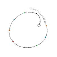 Tobillera de joyería de moda, plata de ley 925, con Seedbead, con 1.6inch extender cadena, Estilo coreano & para mujer, plateado, longitud:aproximado 9.8 Inch, Vendido por UD