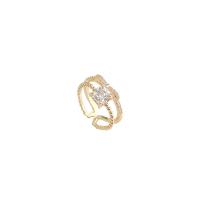 Cubic Zirconia Micro Pave Brass Finger Ring, real gold plated, fashion jewelry & micro pave cubic zirconia & for woman, golden, 17mm 