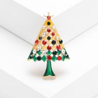 Weihnachten Schmuck Brosche, Zinklegierung, Weihnachtsbaum, goldfarben plattiert, Modeschmuck & für Frau & Emaille & mit Strass, gemischte Farben, 29x44mm, verkauft von PC