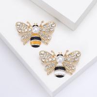 Broche de diamantes de imitación de la aleación de Zinc, con Perlas plásticas, Abeja, chapado en color dorado, Joyería & para mujer & esmalte & con diamantes de imitación, más colores para la opción, 54x37mm, Vendido por UD