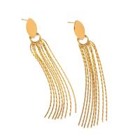 Moda flecos pendientes, acero inoxidable 304, Recubrimiento iónico al vacío, Joyería & para mujer, dorado, 8.2x80mm, Vendido por Par