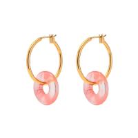 Boucles d'oreilles en acier titane, avec oeil de tigre & quartz rose, bijoux de mode & différents matériaux pour le choix & pour femme, Vendu par paire