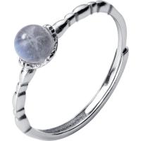 Anillo de Plata Ley, plata de ley 925, con Piedra lunar, Estilo coreano & ajustable & para mujer, plateado, 5mm, tamaño:7.5-9.5, Vendido por UD