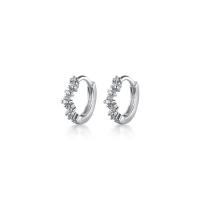 Sterling Silver Huggie Hoop Earring, 925 Sterling Silver, plated, Korean style & for woman & with rhinestone 