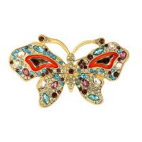 Rhinestone Zinc Alloy Brooch, Butterfly, gold color plated, fashion jewelry & Unisex & enamel & with rhinestone, mixed colors 