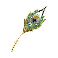 Broche de diamantes de imitación de la aleación de Zinc, con Perlas plásticas, Pluma, chapado en color dorado, Vintage & Joyería & unisexo & con diamantes de imitación, color mixto, 30x87mm, Vendido por UD